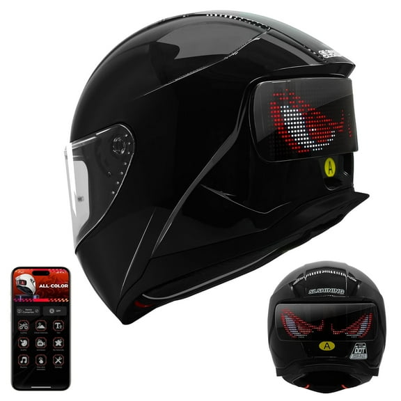 Innovation Works Full Face Motorcycle Helmet DOT Approved with Programmable LED Display and USB Charging,ABS Bike Motorcycle Helmet for Adults
