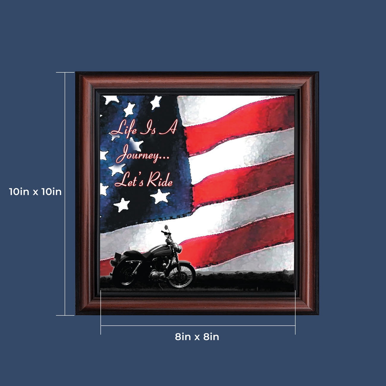 Harley Davidson Gifts for Men and Women, Patriotic Harley Accessories, Harley Davidson Wedding Gifts, American Flag for Harley Riders, "Life is a Journey, Let's Ride" Unique Motorcycle Wall Décor 8551