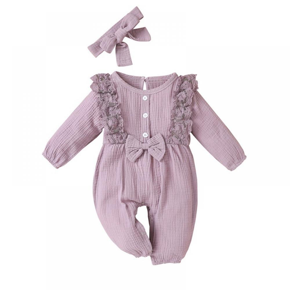 Newborn Baby Girl Ruffle Knitted Bodysuit Romper Jumpsuit Hat Clothes Outfit Set 