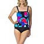 2 Bamboo Ladies' Swimsuit Black w/Floral for Women  Tummy Toner, Black Floral Print, X-Large