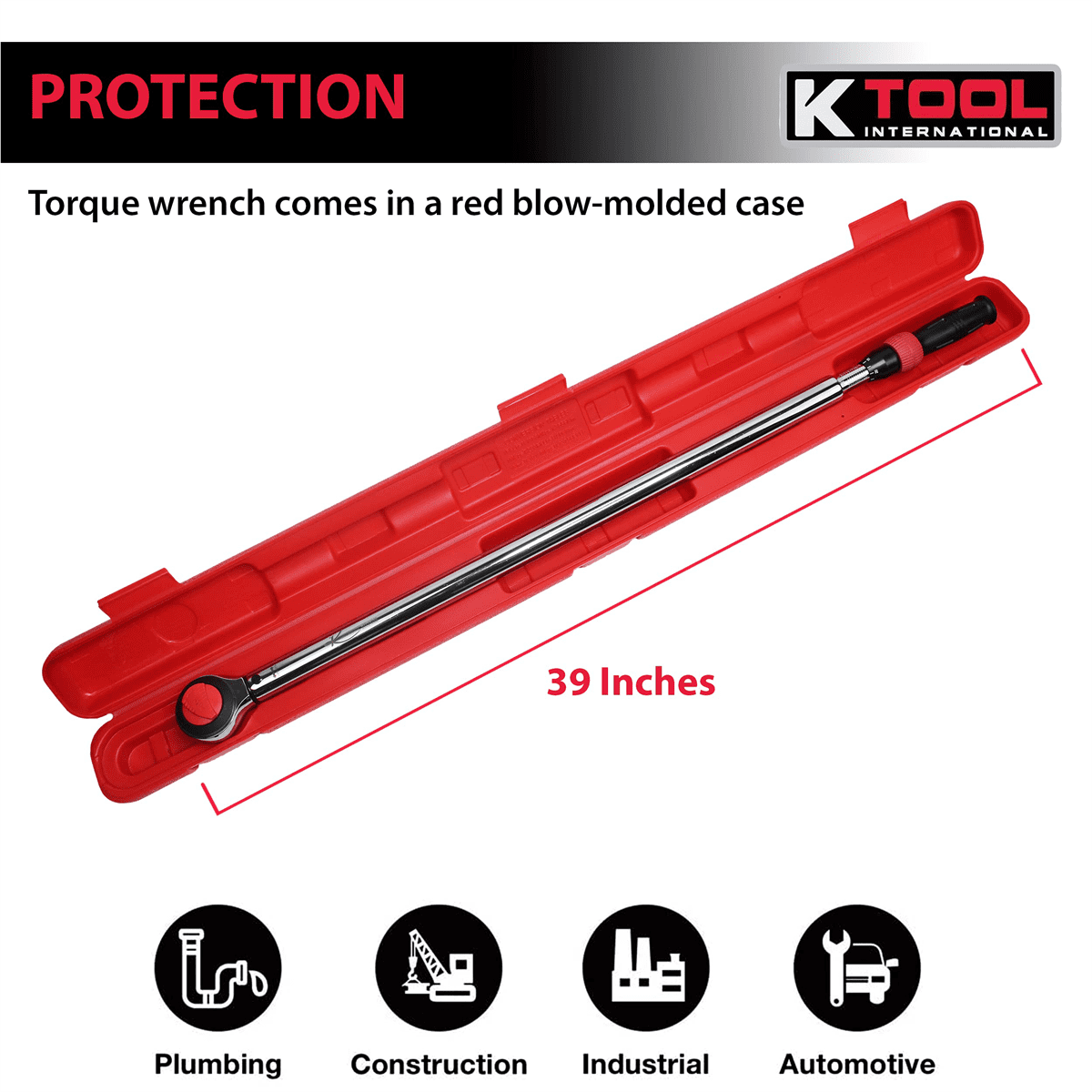 K-Tool 72145 3/4" Drive Click Style 39" Long Torque Wrench, 100-600 in/lbs