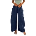 thumbnail image 2 of JUSLIO Women Pants Linen Pleated Loose Casual Drawstring Stretchy with Pockets Straight Pants, 2 of 6
