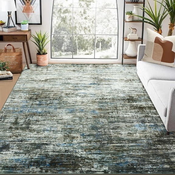 Haperlare Rugs Modern Abstract Washable Area Rugs for Bathroom Ultra-Thin Stain-Resistant Rugs for Kitchen Dining Room 5'x7' Blue Grey Indoor Floor Rug