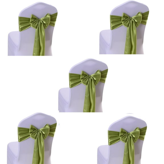 Yoetaun 5Pieces Satins Chair Cover Band Ribbon Chair Tie Back for Party Banquets Decorations Wedding Decorations Knots Chair Bow Grass Green
