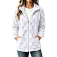 thumbnail image 4 of QIbmong Fleece Zip-up Jacket for Women Fuzzy Long Sleeve Collar Coat Lightweight Outwear Casual Winter Warm Soft Top(XXL,White), 4 of 9