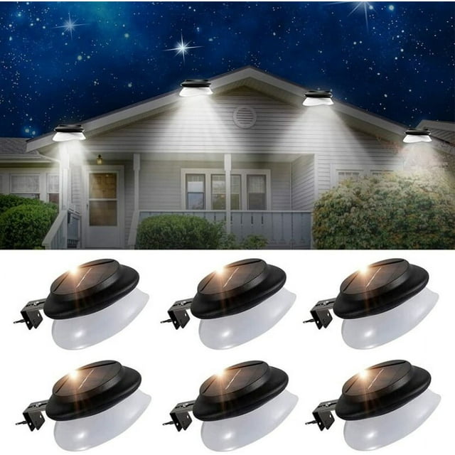 Paquete de 6 9 luces LED solares para canalones, luces solares impermeables para exteriores para cercas de jardín, aleros, paredes, Patio, garaje, acera (IP55 l