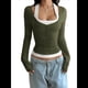 thumbnail image 2 of Camisetas Henley de Larga para Mujer, Blusa Básica Informal de Punto Acanalado con Botones y Corte Ajustado. Verde Oliva L, 2 of 7