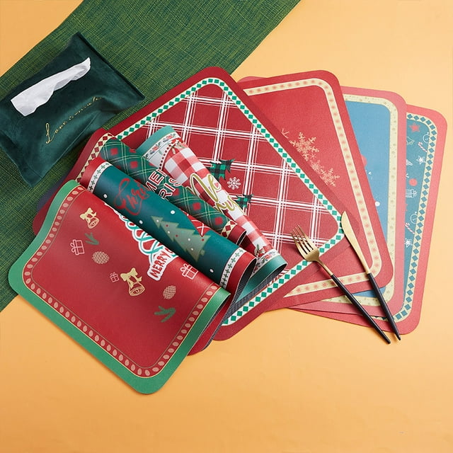 Manteles individuales lavables resistentes al calor, manteles individuales de cuero navideños Wat