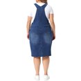thumbnail image 3 of Agnes Orinda Women's Plus Size Denim Overalls Dress Vintage Adjustable Strap Pinafore Back Slit Casual Midi Bib Jean Dress with Pockets 1X Dark Blue, 3 of 6