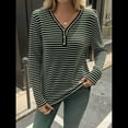 thumbnail image 4 of Camisa de Punto A Rayas de Larga con Cuello en V para Mujer, Estilo Túnica Informal, Holgada y Elegante, para Otoño. Verde M, 4 of 9