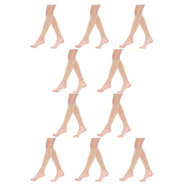 Minnieouse Medias de presión para aliviar el dolor de piernas, piernas cansadas, No más medias médicas de compresión para pantorrilla para color de piel l 10Conjunto