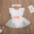 thumbnail image 2 of StylesILove Baby Girls Elegant White Lace Eyelet Romper with Peach Flower & Matching Headband 2pcs Flower Girl Tutu Dress Outfit (6 Months), 2 of 6