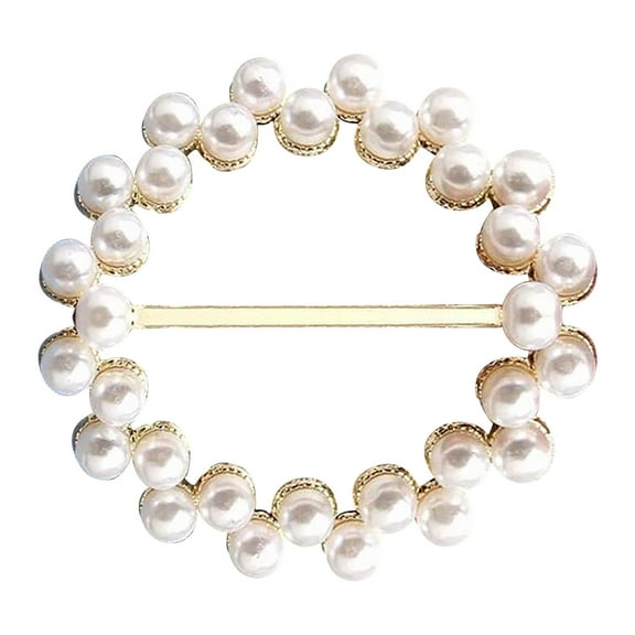 1 Pcs T-shirt Clips Metal Scarf Clips Ring, Fashion Alloy Pearl Rhinestone Clip Buckle Round Shirt Silk Scarf Tie Clothes Corner Knotted Button for Women Girls Decorative Accessories