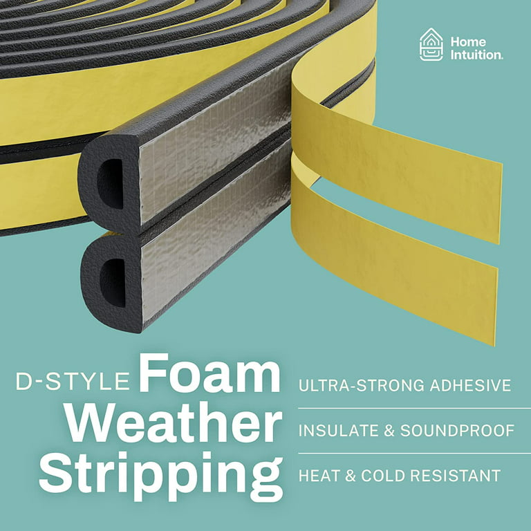 Home Intuition Foam Weather Stripping - 33 ft Foam Strips with Adhesive - Insulation Foam Door Weather Stripping Door Seal & Window Seal - Weatherstri