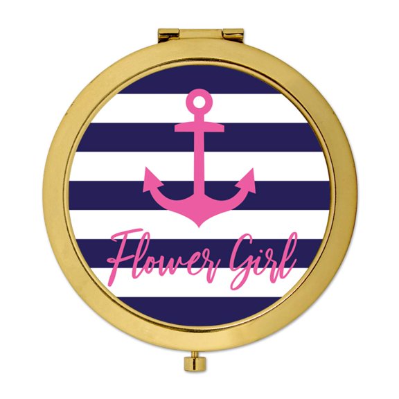 Koyal Wholesale Compact Mirror Flower Girl Wedding Gift, Gold, Nautical, 1-Pack