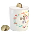 thumbnail image 2 of Party Piggy Bank, Hello Words with Elements and Funny Owl Birds Welcome Party, Ceramic Coin Bank Money Box for Cash Saving, 3.6" X 3.2", Multicolor, by Ambesonne, 2 of 4