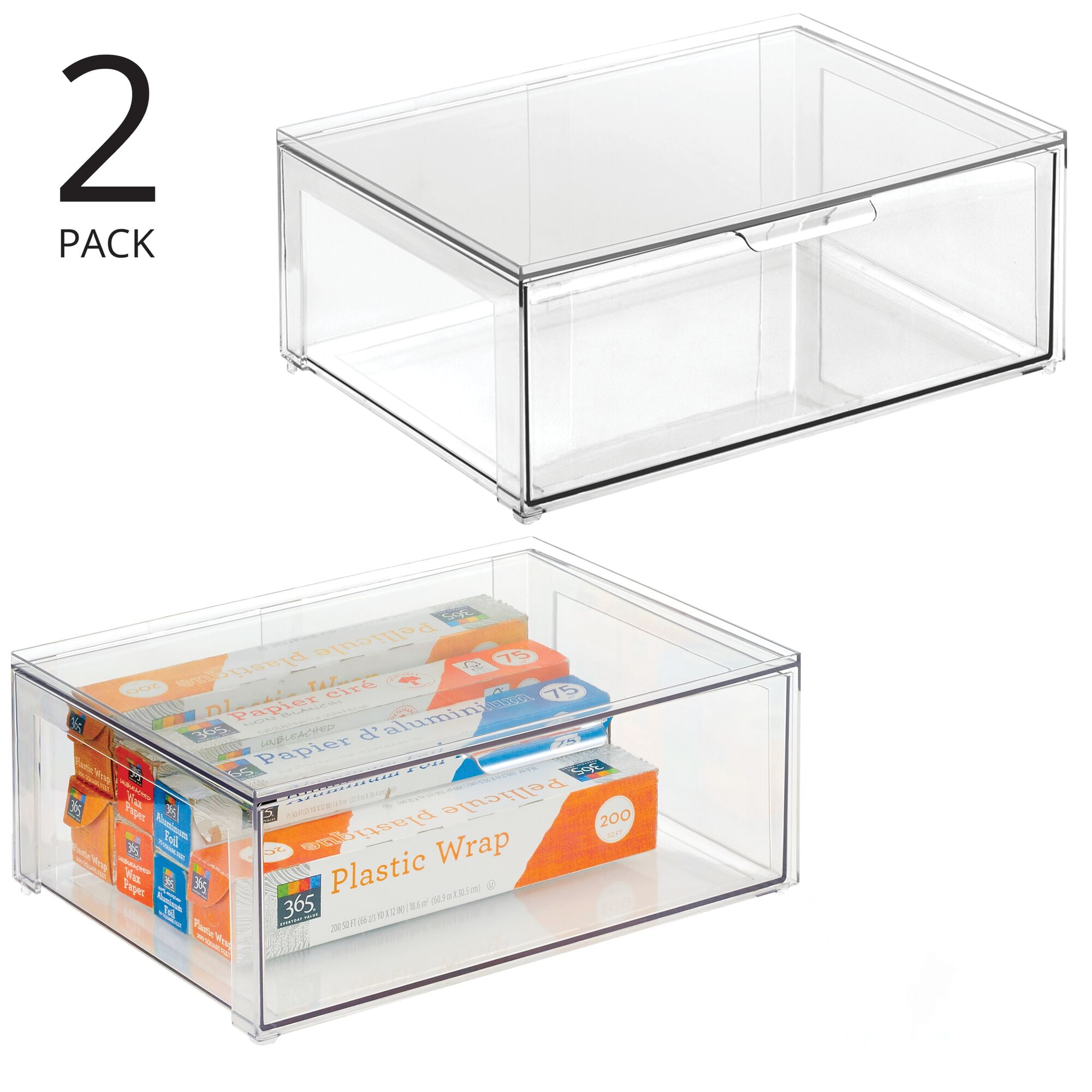 mDesign Clarity Plastic Stackable Bathroom Storage Organizer with Drawer,  Clear - 12 x 16 x 6, 2 Pack