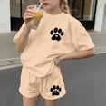 thumbnail image 6 of Cethrio Girls Summer Outfit Sets, Casual Short Sleeve Crew Neck Printed Kids' 2 Piece Sets Beige Size 14-16, 6 of 7