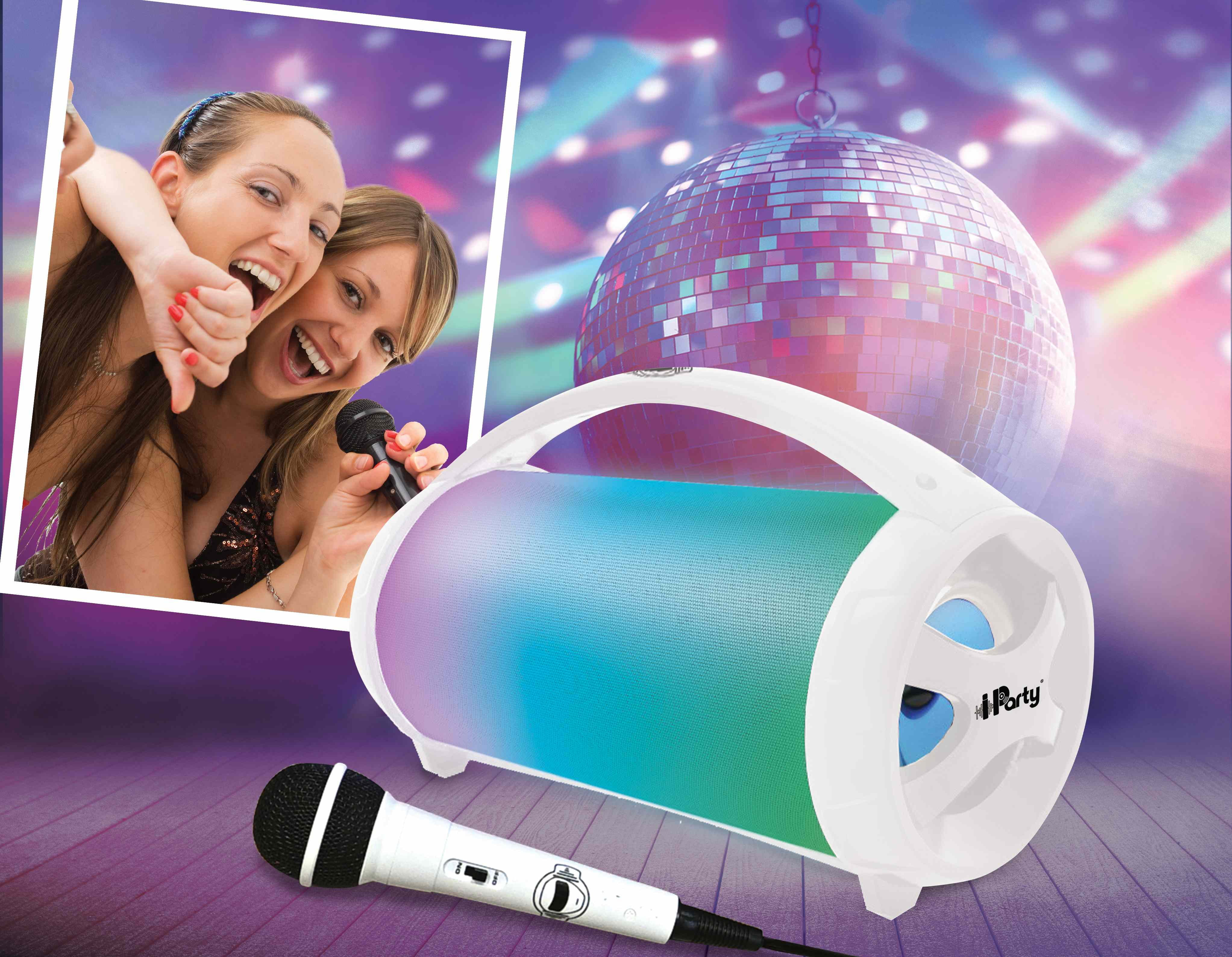 Lexibook iParty Portable Light Speaker with Mic, White