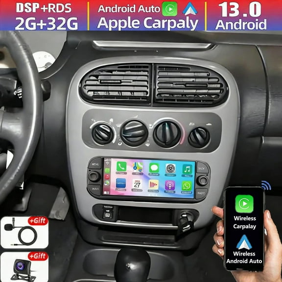 Gsuatey Car Radio Stereo for Dodge Neon 2000-2005, Android 13/IPS Touch Screen with Wireless Carplay/Android Auto/Bluetooth/GPS Navigation/WiFi/HD Back-up Camera/SWC/FM