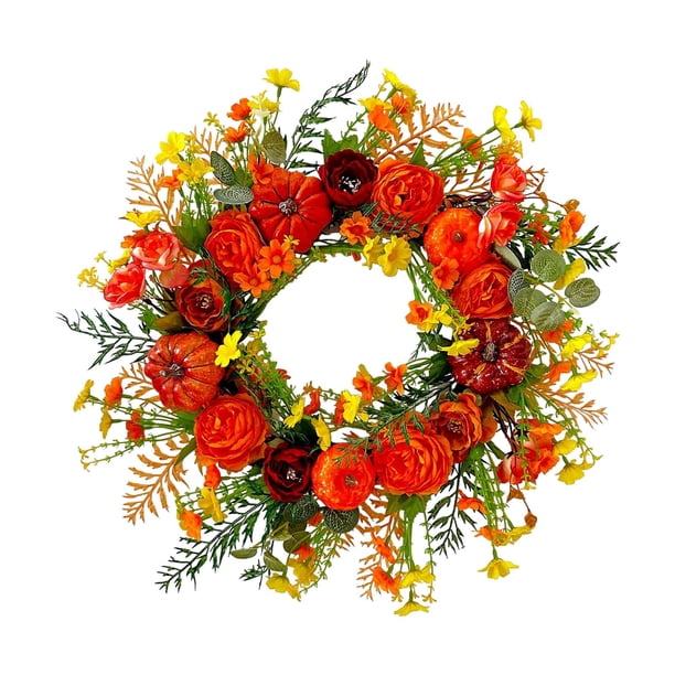 Corona de otoño con flores artificiales de granja para puerta de entrada, peonías 45cm