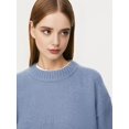 thumbnail image 5 of Women'S Sweater Crew Neck Long Sleeve Pullover Loose Fit Soft Knit Ribbed Hem Fall Winter Outfit Fog Blue One Size, 5 of 7
