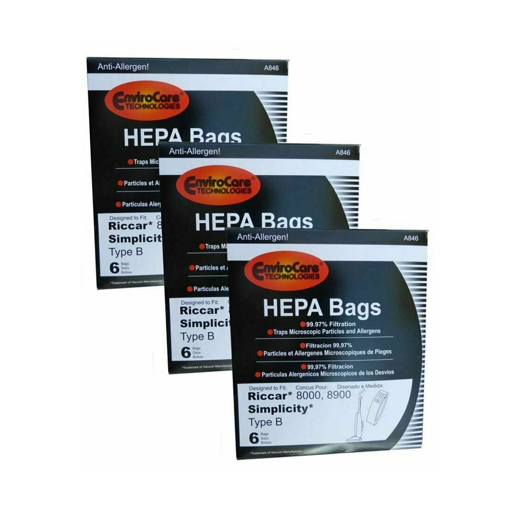 6 Vacuum Bags RICCAR HEPA Type B for 8000 & 8900 Series Part A846 