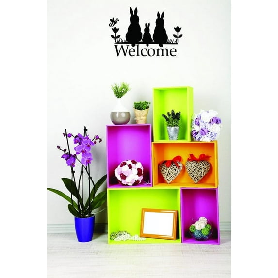 Custom Decals Welcome Wall Art Size: 14 X 28 Inches Color: Black