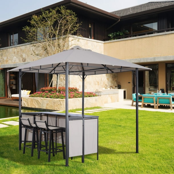 Anself 8' x 8' Outdoor Covered Bar Gazebo Set with Barstools Walmart