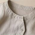 thumbnail image 3 of Lantern Sleeve Cotton Linen Shirts for Women Vintage Solid Button Down Shirt Casual Lightweight Spring Summer Attire, 3 of 5
