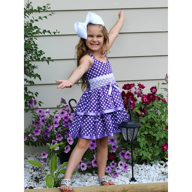Cotton-Blend Fishing for Polka Dots Halter Dress for Toddlers and Girls  (Purple, 5)