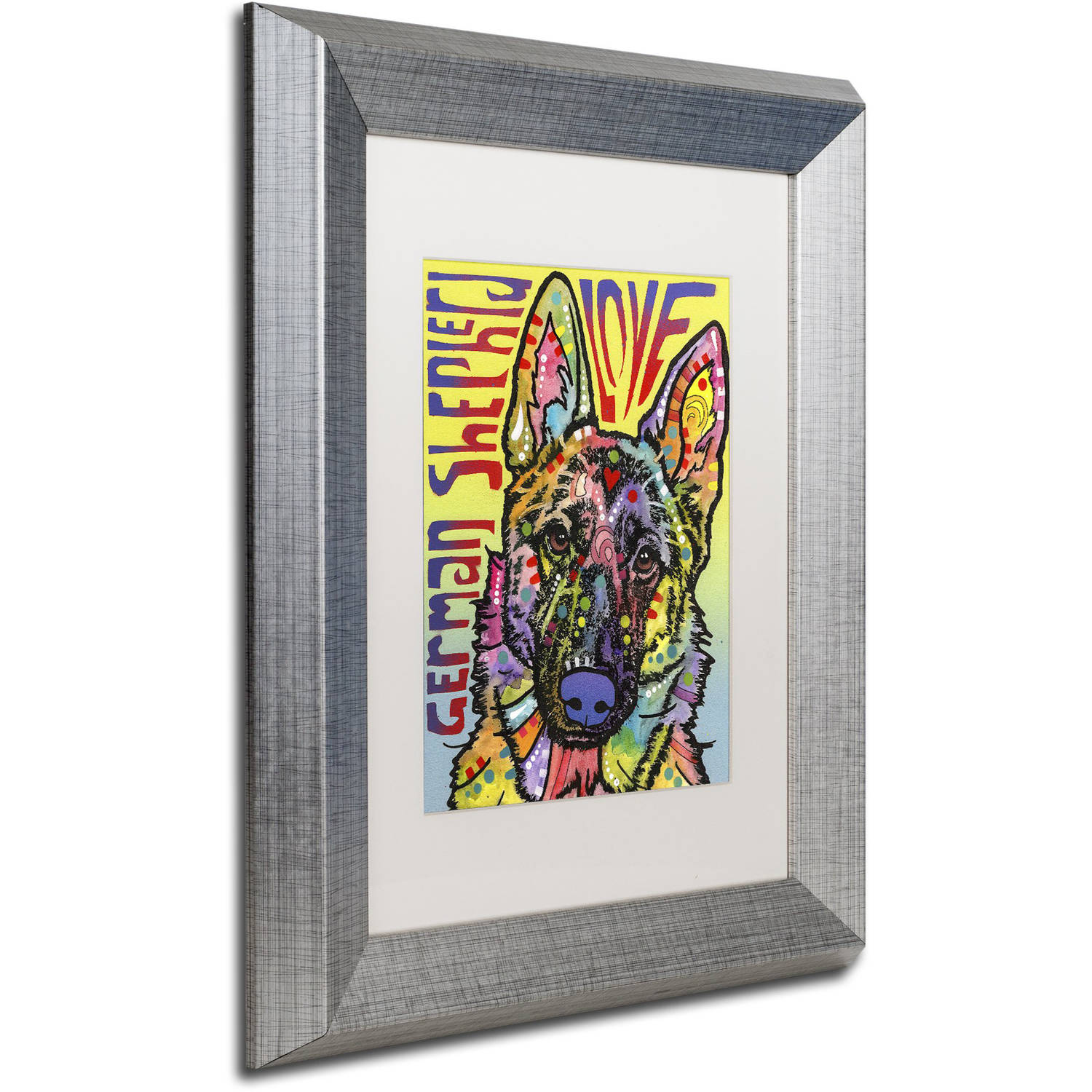 Trademark Fine Art 'German Shepherd Luv' Canvas Art by Dean Russo, White Matte, Silver Frame