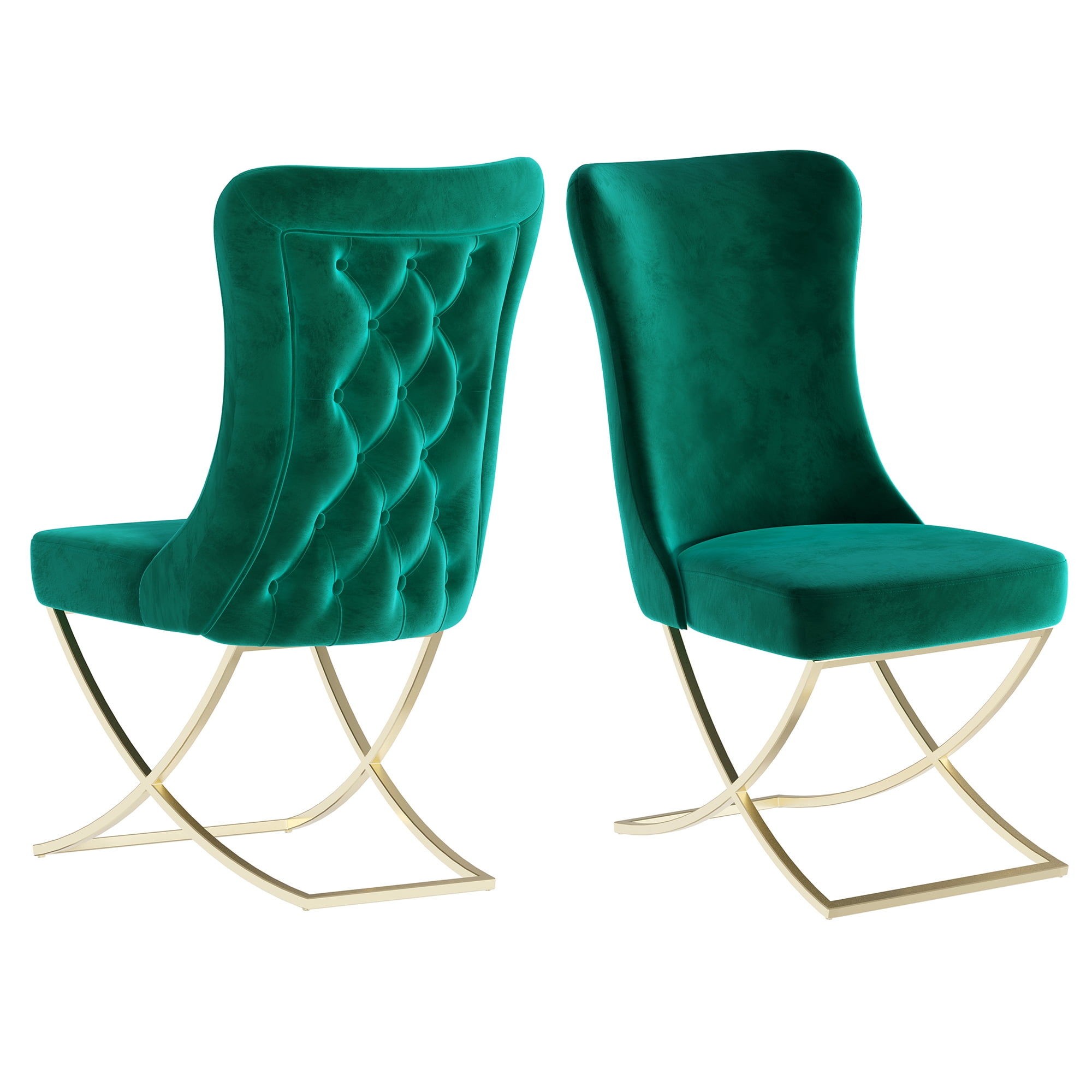 Ottomanson Imperial Upholstered Modern Gold Legged Dining Chair, Set of 2, Green