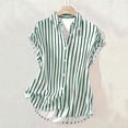 thumbnail image 5 of Ayolanni V-Neck Summer Blouses for Women Striped Dressy Button Down Short Sleeve Blouse Fitted Cap Office Workout Shirts Women's Tops, Tees & Blouses Green L, 5 of 6