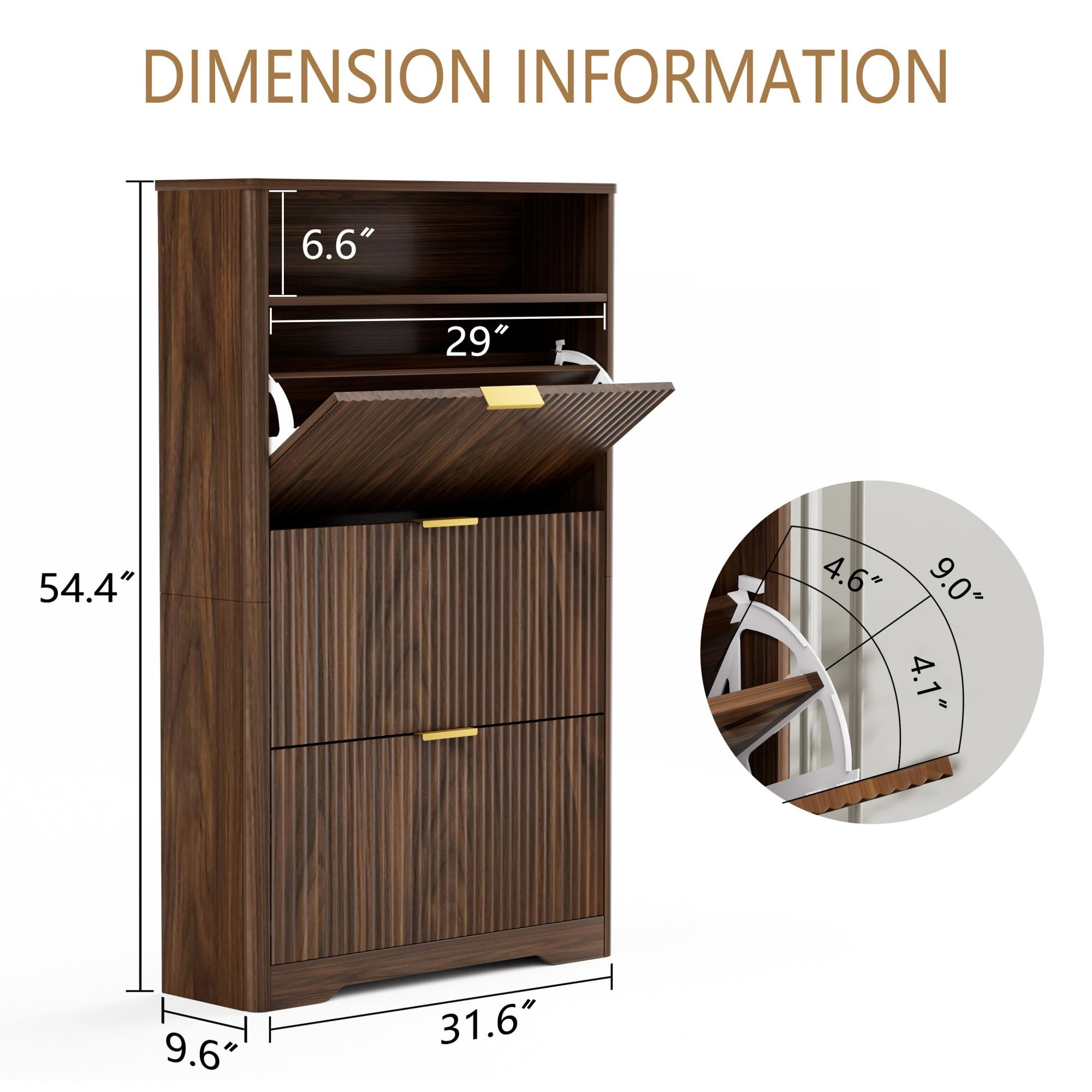 54.4" Shoe Cabinet Storage for Entryway, 3 Flip Drawer Shoe Organizer, Narrow Freestanding Hallway Shoe Rack, Walnut