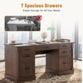 thumbnail image 2 of EDX Wood Computer Writing Desk Farmhouse Executive Desk, Rustic Office Desk with Charging Station and Keyboard Tray,Home Workstations with File Drawer, Storage Cabinet, Brown, 2 of 9