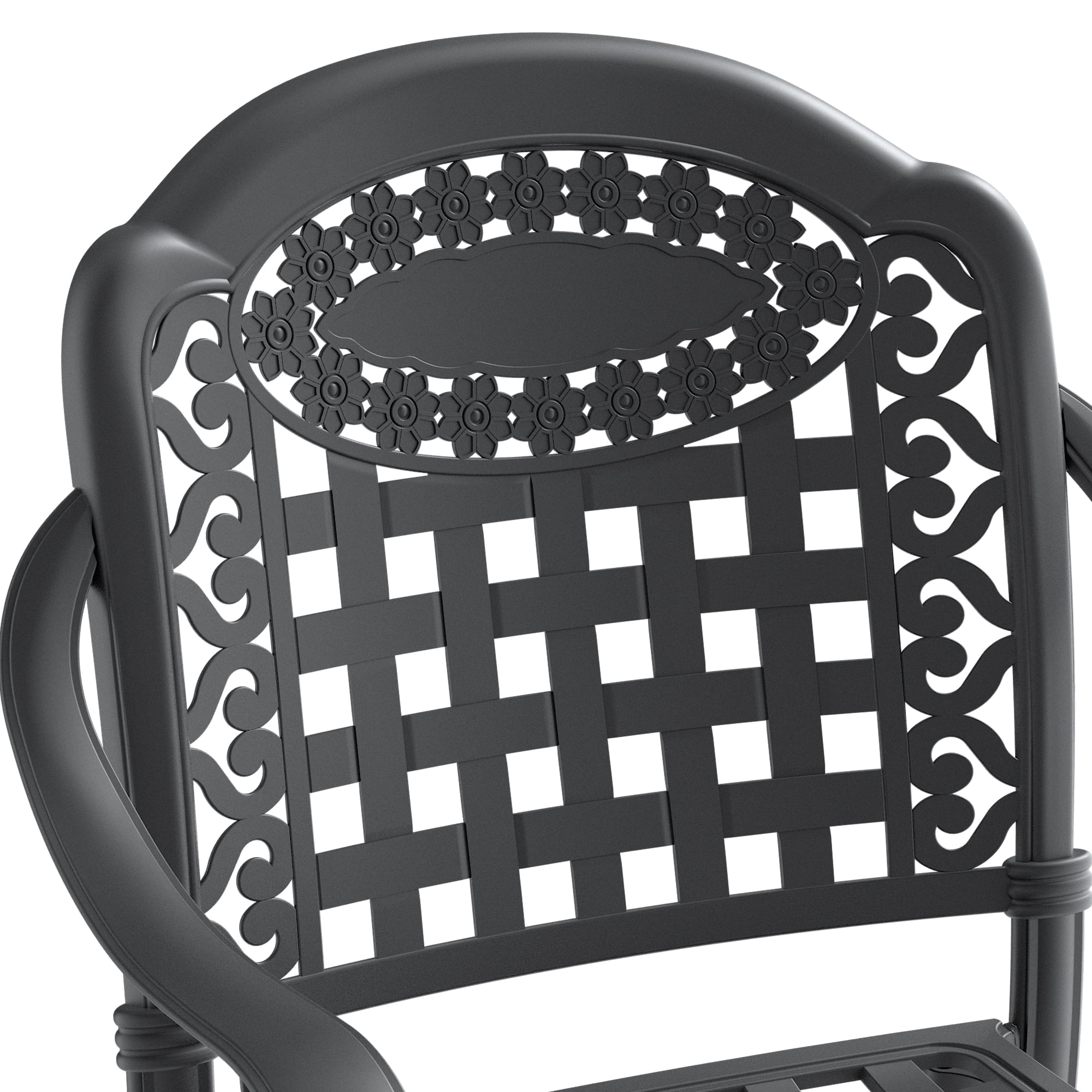Cast Aluminum Patio Dining Chairs Set of 2 with Black Frame and Blue Cushions for Garden Deck, Black