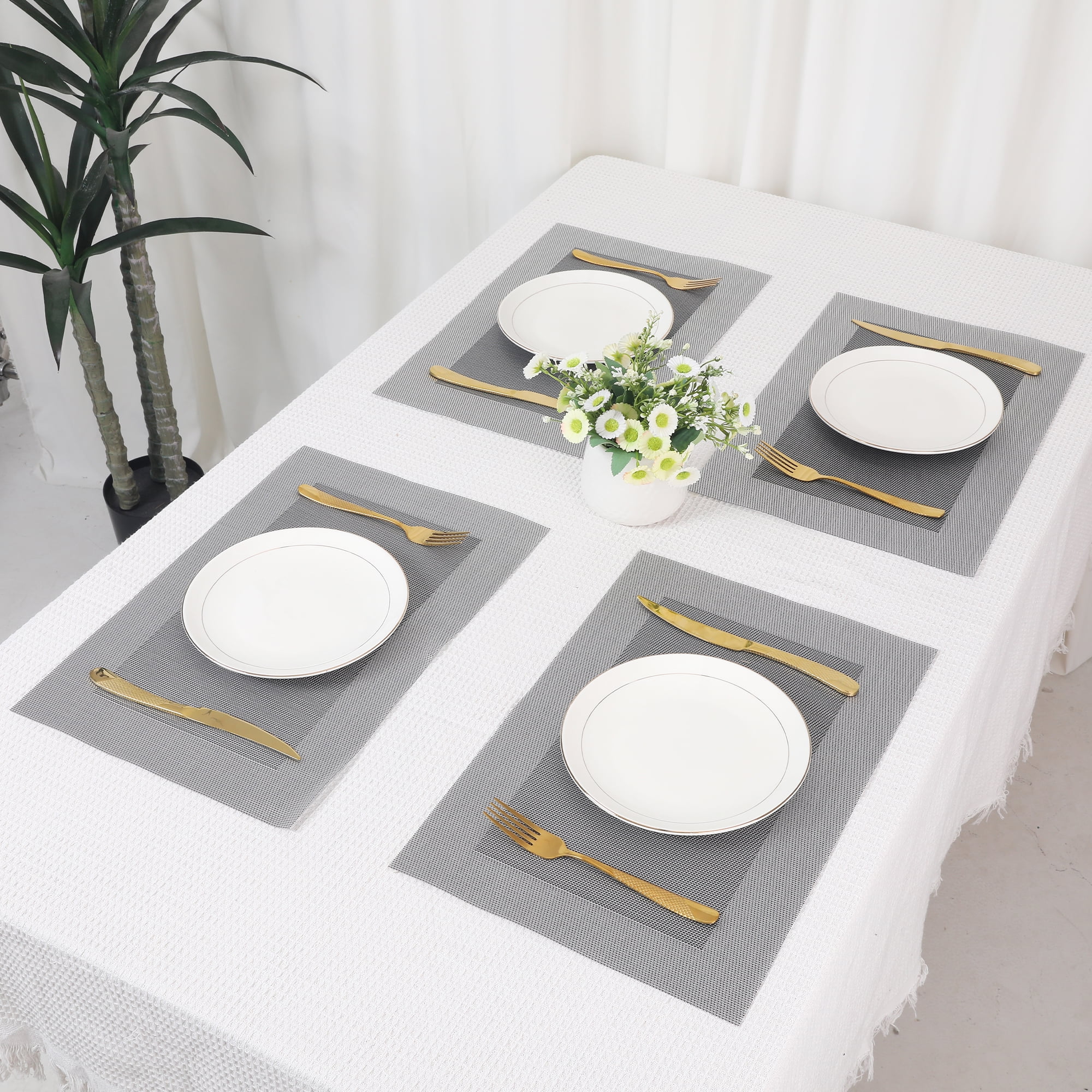 Unique Bargains Set of 8 Table Placemats Washable Wipeable Table Mat Silver Gray 18x12Inch