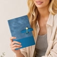 thumbnail image 6 of A5 Leather Journal Notebook Blue with Metal Buckle, Reusable Notebook A5 Lined Writing Diary, Executive Business Notebook, Professional Meeting Journal, Travel Planner, 224 Pages, 6 of 8