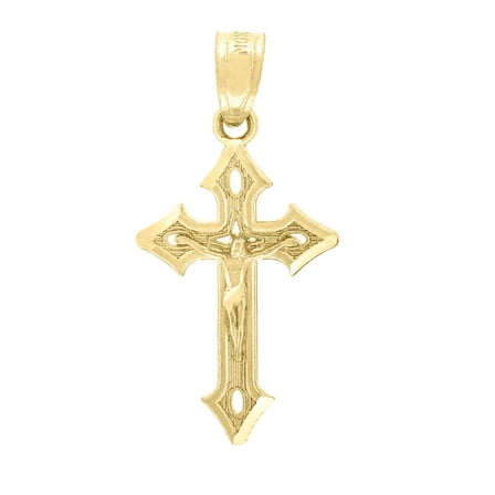 10kt Real Yellow Gold Unisex Crucifix Cross Religious Charm Pendant