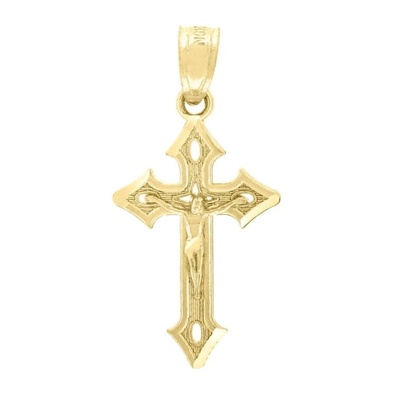 10kt Real Yellow Gold Unisex Crucifix Cross Religious Charm Pendant