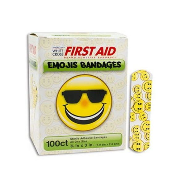 First Aid Emojis Bandages, Sterile 3/4"x3, Box/100