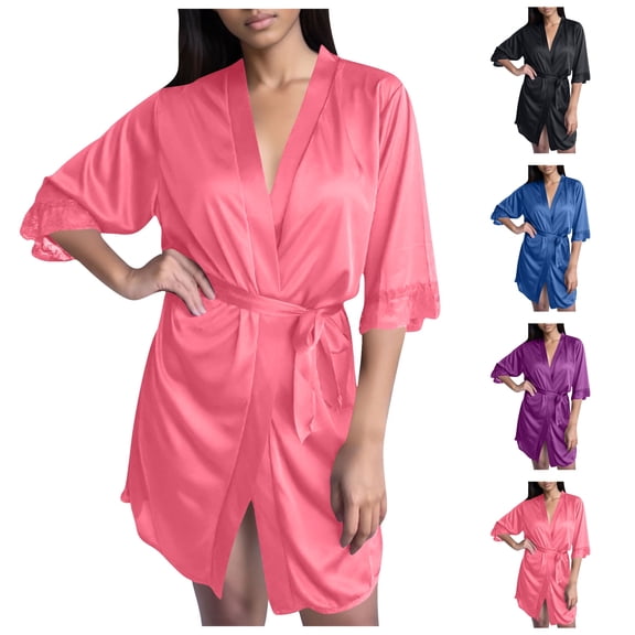 LIBRCLO Robes for Women Casual Home Ice Silk Bathrobe Comfortable Lightweight Knee Length Nightdress