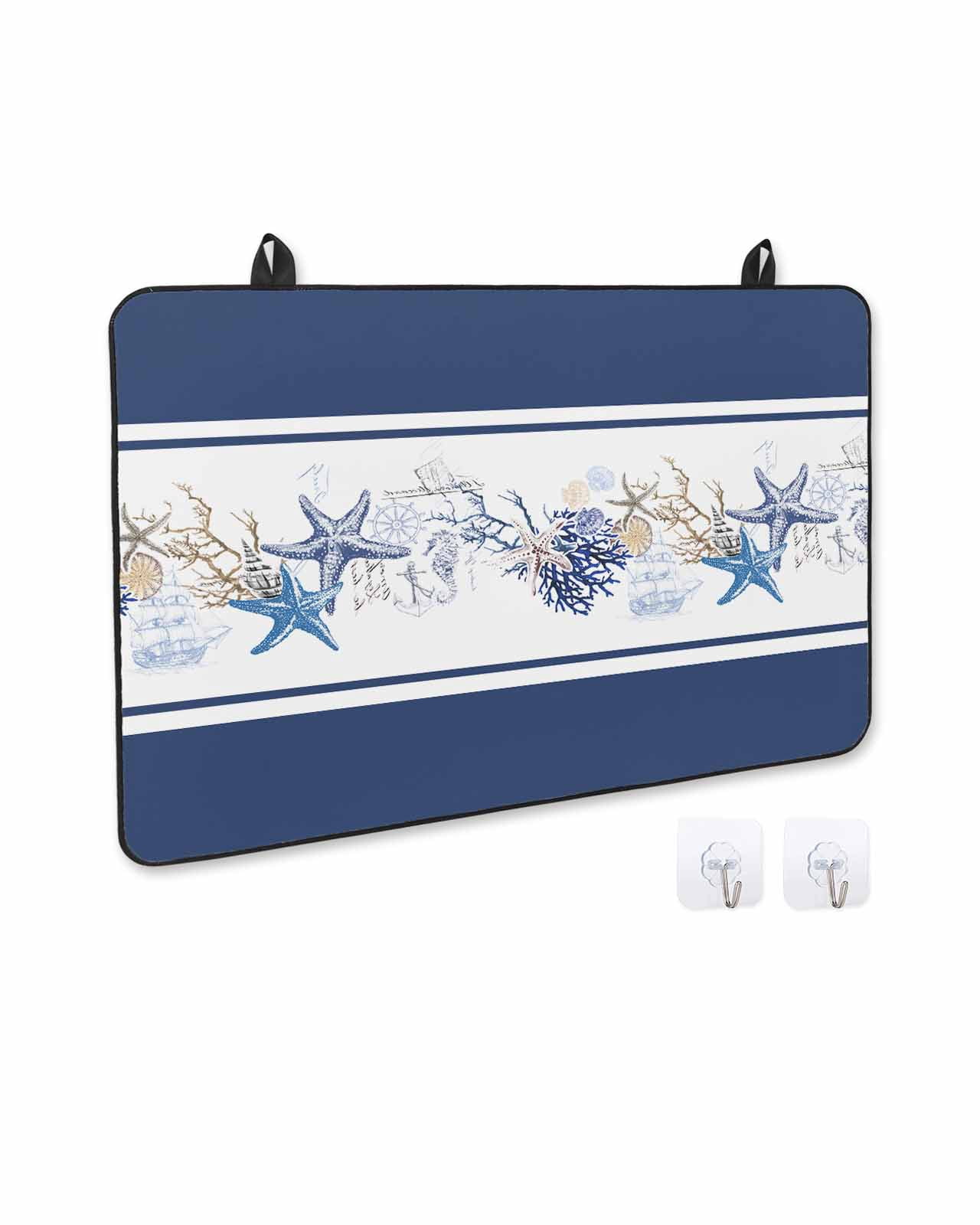 nqOlkjepod Large Induction Cooktop Protector Mat 28.5"x20.5", Navy Blue Coastal Stove Top Covers for Electric Stove, Summer Beach Starfish Coral Striped Stove Burner Cover Mats Stove Cover