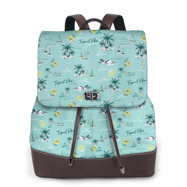 Disketp Hawaiian Style Mochila de Cuero para Mujer, Bolso de Espalda Antirrobo con Estilo para Viaje, Trabajo y Uso Diario