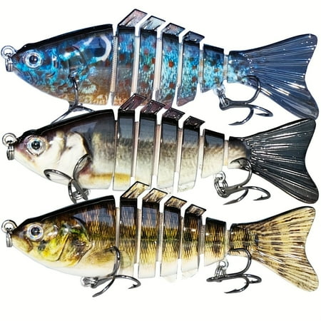3pcs Fishing Lures Full-Size Multi Jointed Swimbait Slow Sinking Segmented Bass Fishing Lure Swimming Fishing Lure For Freshwater Saltwater Perch Pike Walleye Striped Bass Lures Fishing Bait Kit