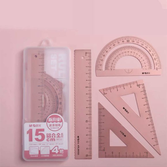 HUASHENG Triangular Ruler Set 4 Pieces Aluminum Alloy Ruler Metal Drafting Ruler Geometric Protractor For Students Draftsmen School