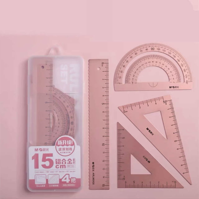 HUASHENG Triangular Ruler Set 4 Pieces Aluminum Alloy Ruler Metal Drafting Ruler Geometric Protractor For Students Draftsmen School