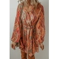thumbnail image 4 of Ushdele Vibrant Orange Boho Chic: Paisley Long Sleeve Mini Dress, 4 of 8