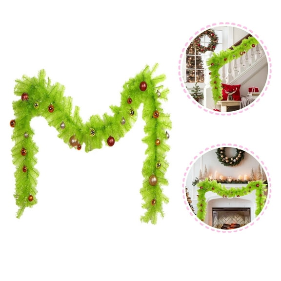 Festive Bright Green Garland (2.7m) Pre-Loaded with Red/Gold/Silver Glitter Ornaments – Holiday Decor